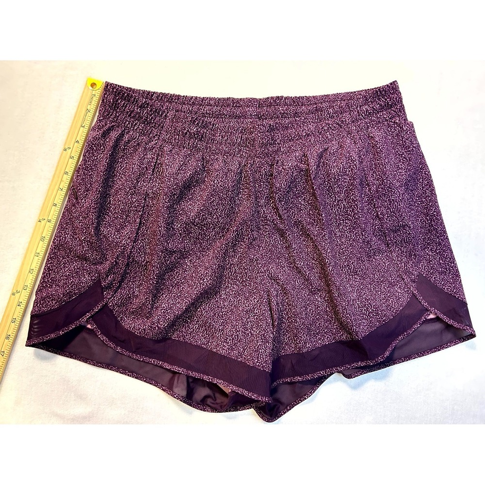 ATHLETA Printed Mesh Racer Run Shorts 4" Purple Violet Static Lined Plus Size 1X - Picture 12 of 14
